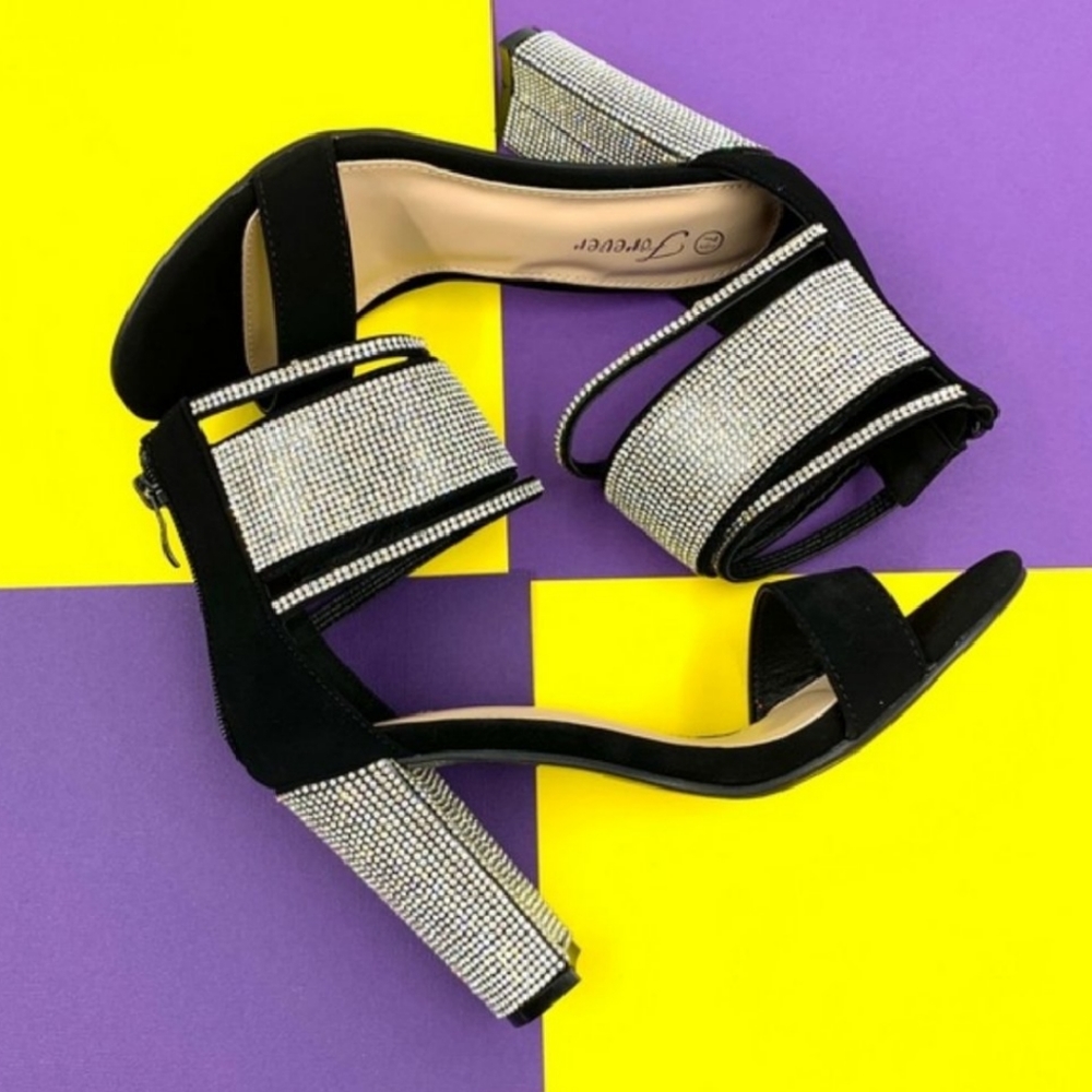 Black Embellished Block heels